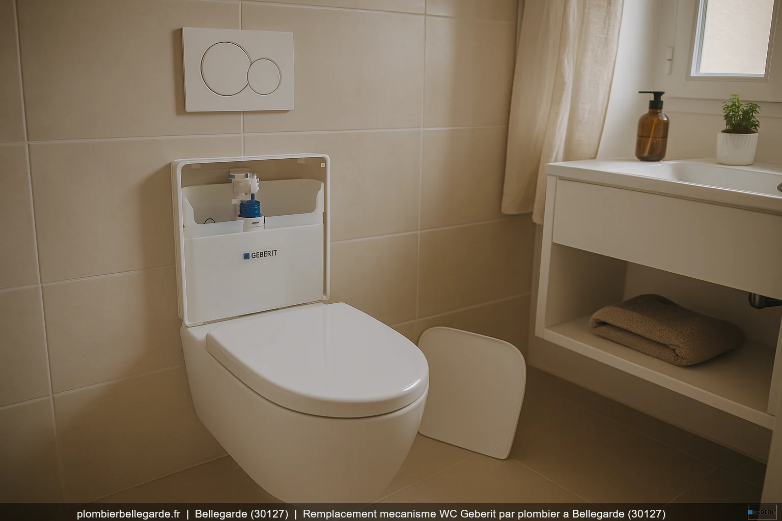 Remplacement mecanisme WC Geberit par plombier a Bellegarde (30127)