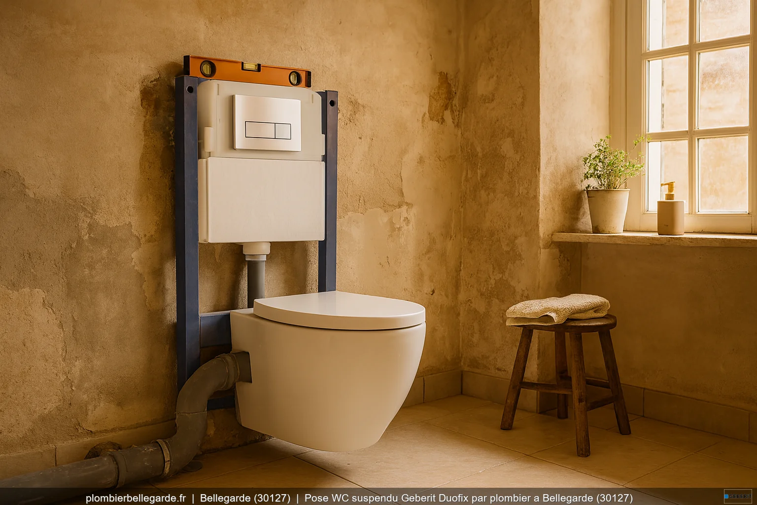 Pose WC suspendu Geberit Duofix par plombier a Bellegarde (30127)